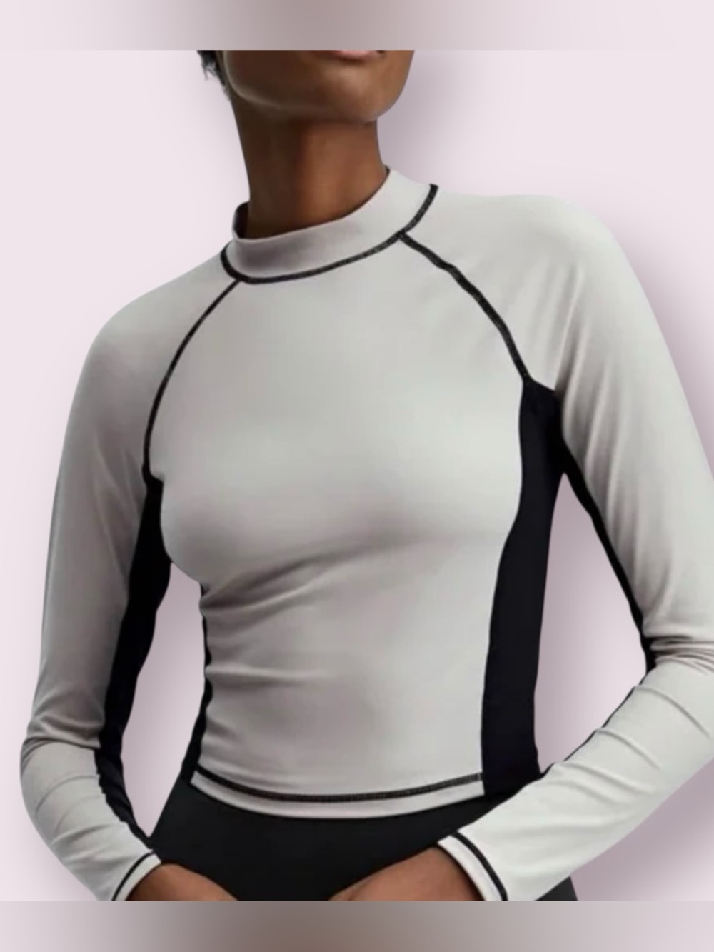 Fabletics Beige Black Long Sleeve Crop Top Athletic Fit Size M